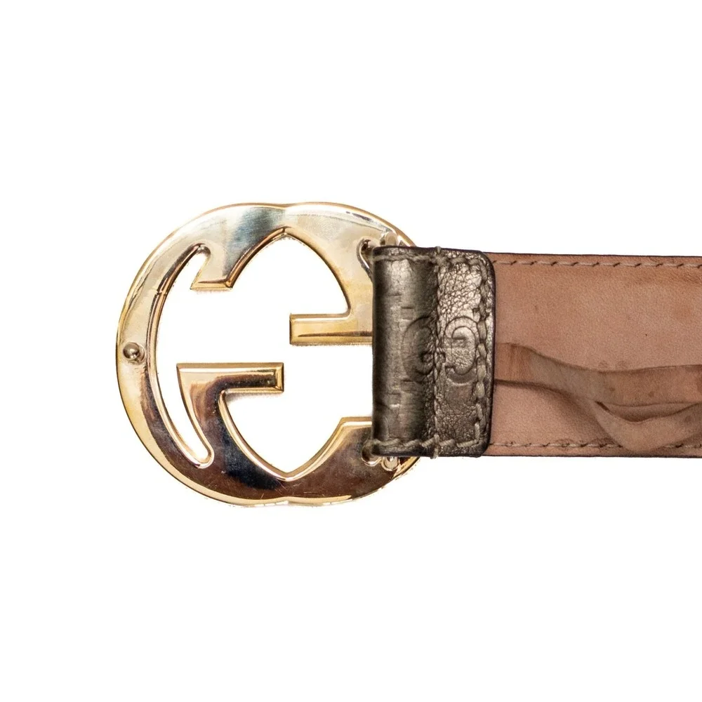 Women's GucciGuccissima GG Interlocking Belt 75/30 Olive Green Gold Buckle - Picture 3 of 9